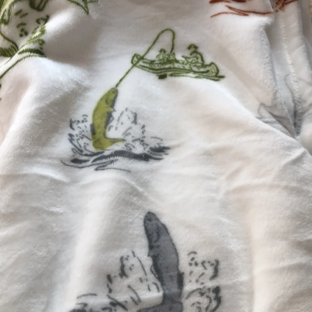 Eddie Bauer Multicolor Nature FISHING Print Plush Throw